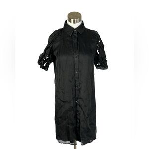 Christian Siriano Silk Black Button-down Dress with Unique Sleeves